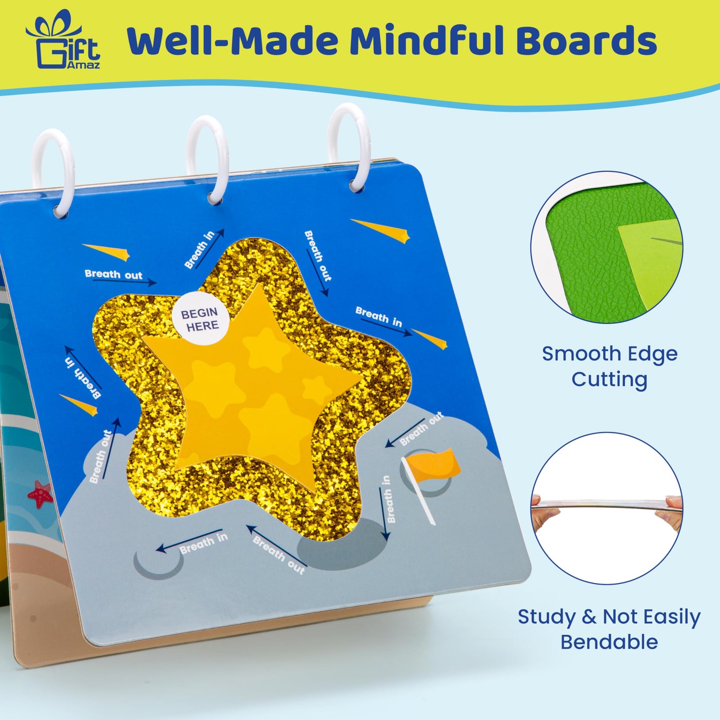 Giftamaz Multi-Sensory Mindful Maze Boards, Textured Sensory Calming Toys For Kid, Finger Path Breathing Board, Calming Corner Items Social Emotional Learning, Mindful Sensory Cardboard Box For Kid 3+