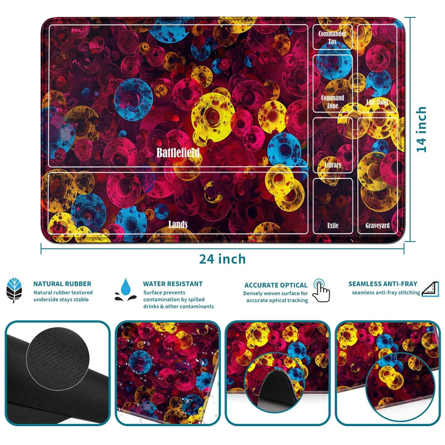 Rwutytiul Roses Card Playmat 24 X 14 Inch With Tube Bag, Card Gameplay Playmat With Zones Commander Deck Board Mtg Rpg Ccg Tcg C