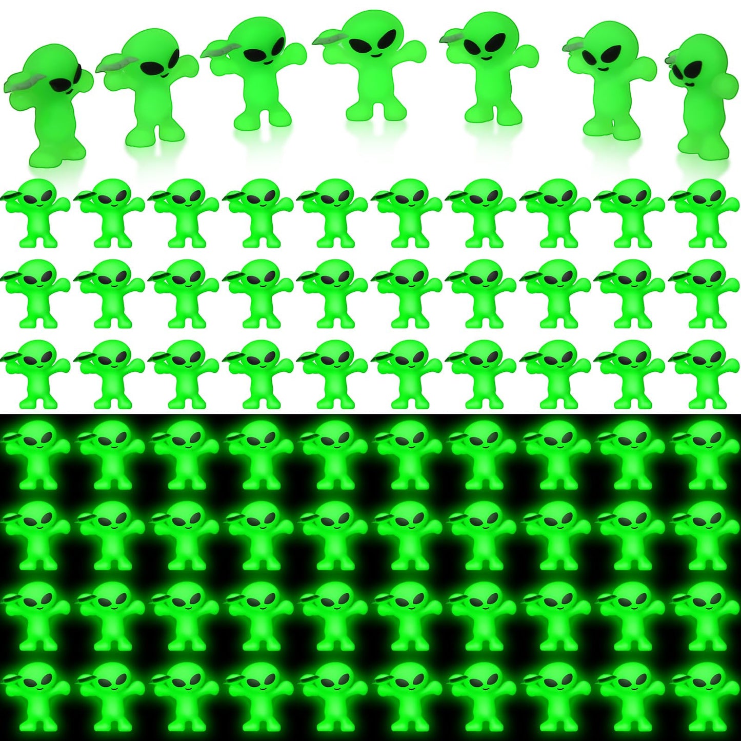 Croblissful 50 Pcs Mini Alien Figures Glow In The Dark Space Ship Tiny Small Alien Figurine For Easter Toys Bulk Gift Space Part