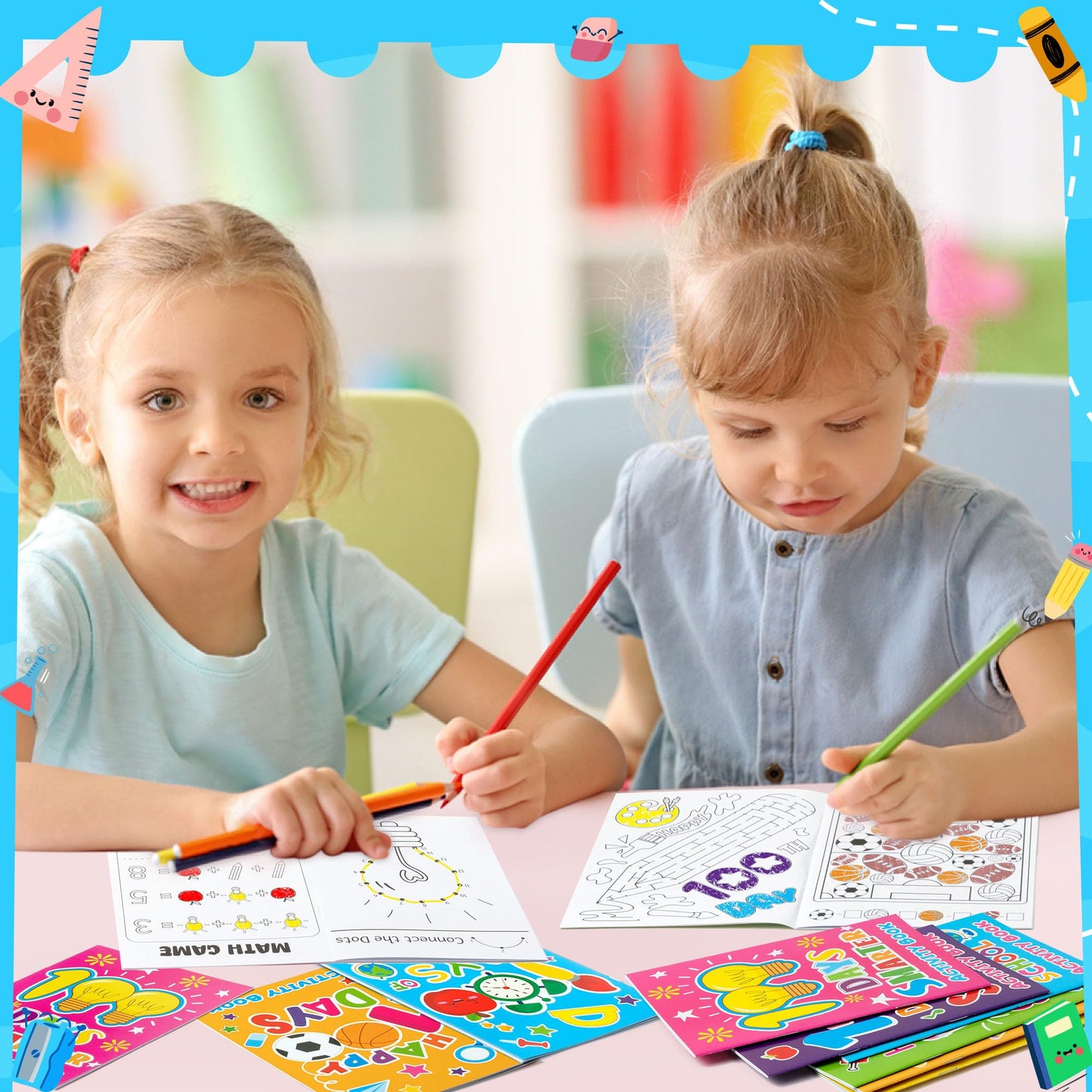X1zuue 100th Day of School Activity Books - 24Pcs Coloring Set, Mazes, Word Games, Multicolor, Paper, Classroom Rewards, Party Favors
