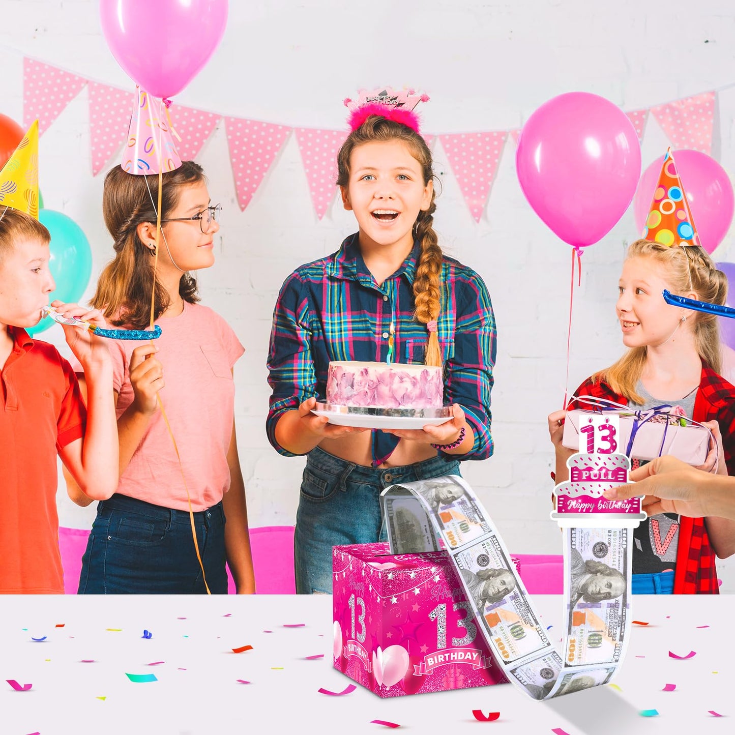 Hot Pink 15Th Birthday Money Box & Pull Surprise Cash Gift Boxes With Pull Out Card For Kids
