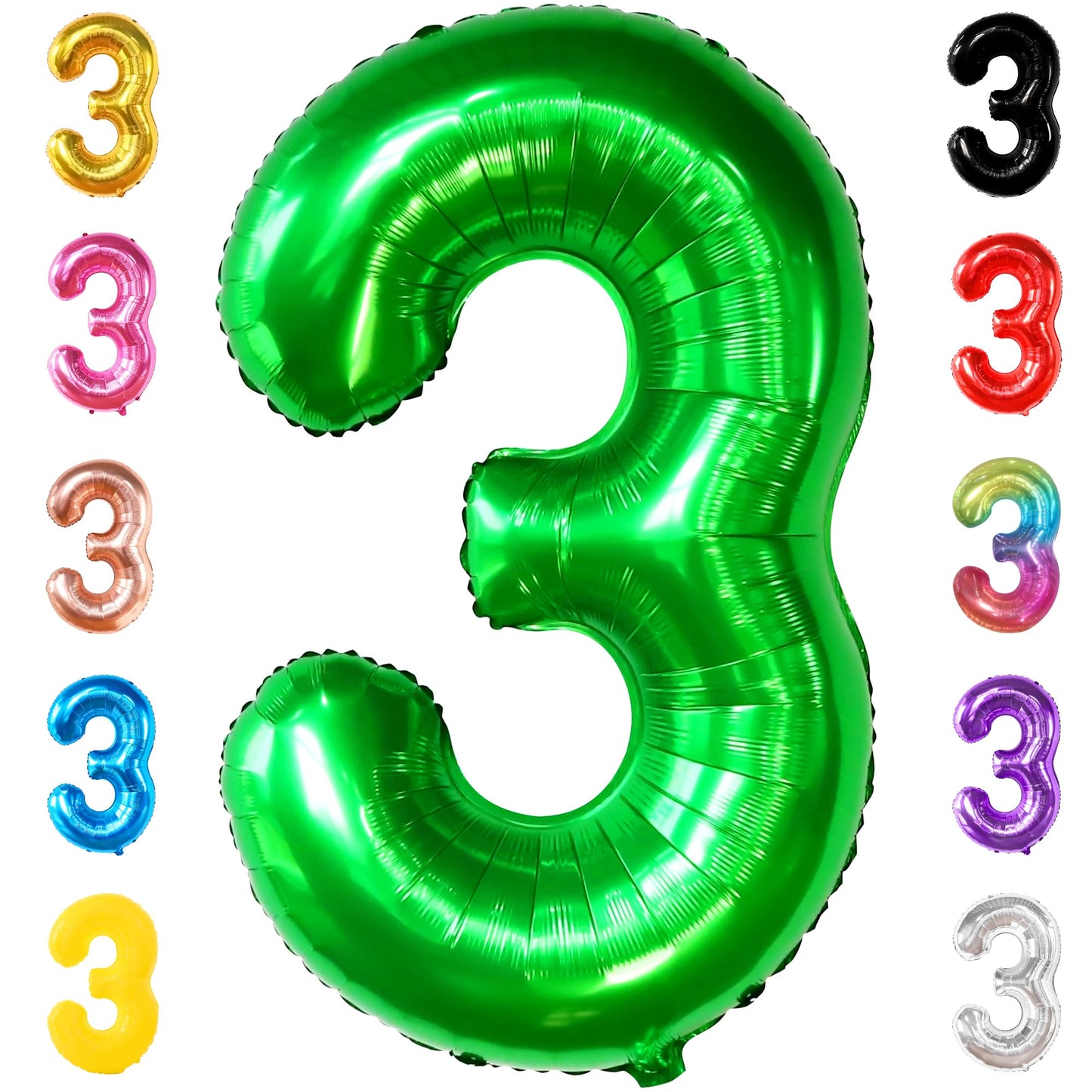 Katchon, Giant Dark Green Number 3 Balloon - 40 Inch | Three Rex Birthday Party Decorations | Green 3 Balloon Number For Dinosaur Balloons | Green Three Balloon For Three Rex Birthday Decorations Boy