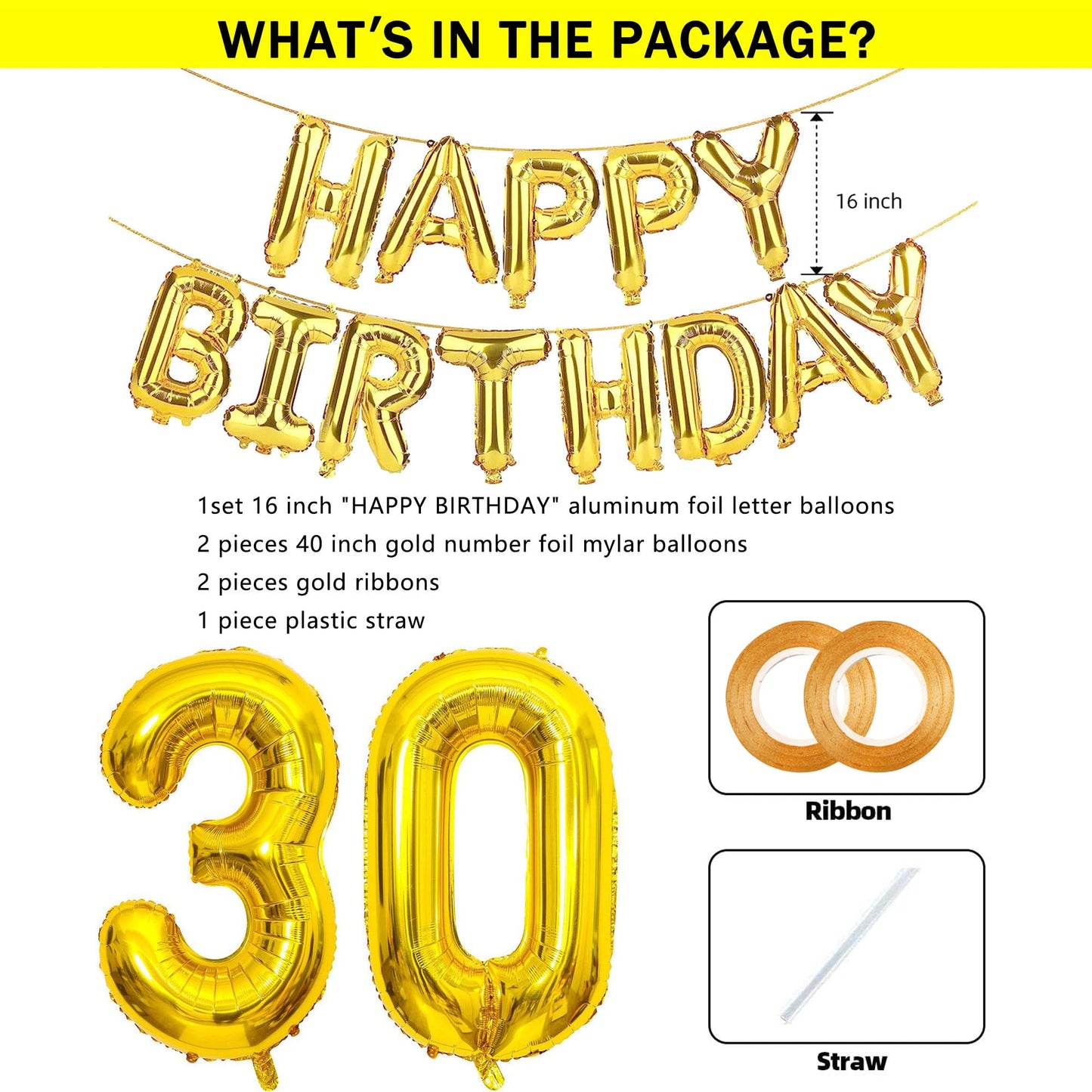Shuntai 30Th Birthday Decorations For Him Her 30 Balloon Numbers Gold Jumbo Number 30 Foil Mylar Digital Balloon With Gold Lette