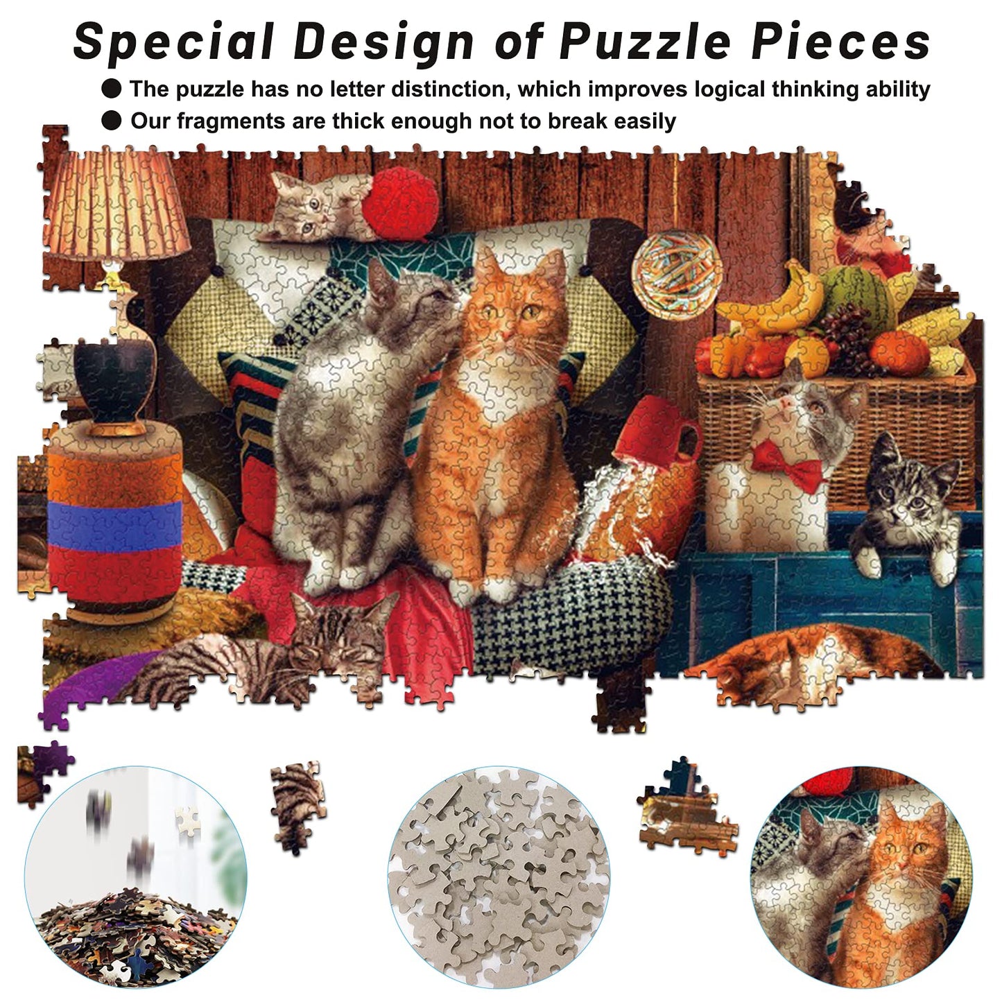 Motiloo Cute Cat Puzzles,Jigsaw Puzzles For Adults 1000 Pieces-Large Size 20'' X 27'',Thicken Cardboard Hight Difficulty Jigsaw