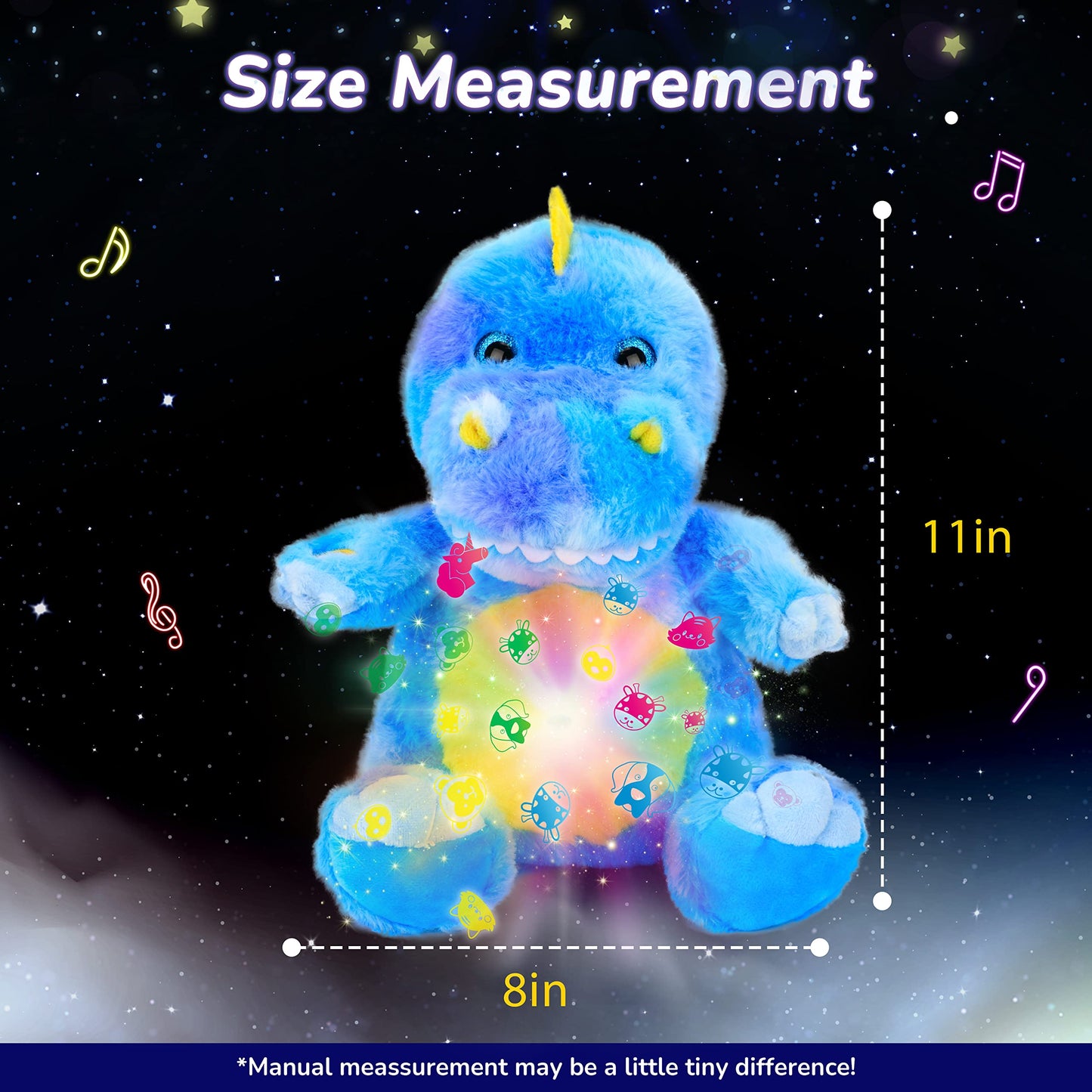 Cuteoy T-Rex Star Projector Musical Plush Night Light Stuffed Animals Soother Toys Adjustable Volume Shapes In 7 Colors Gifts On Birthday For Kids Toddlers