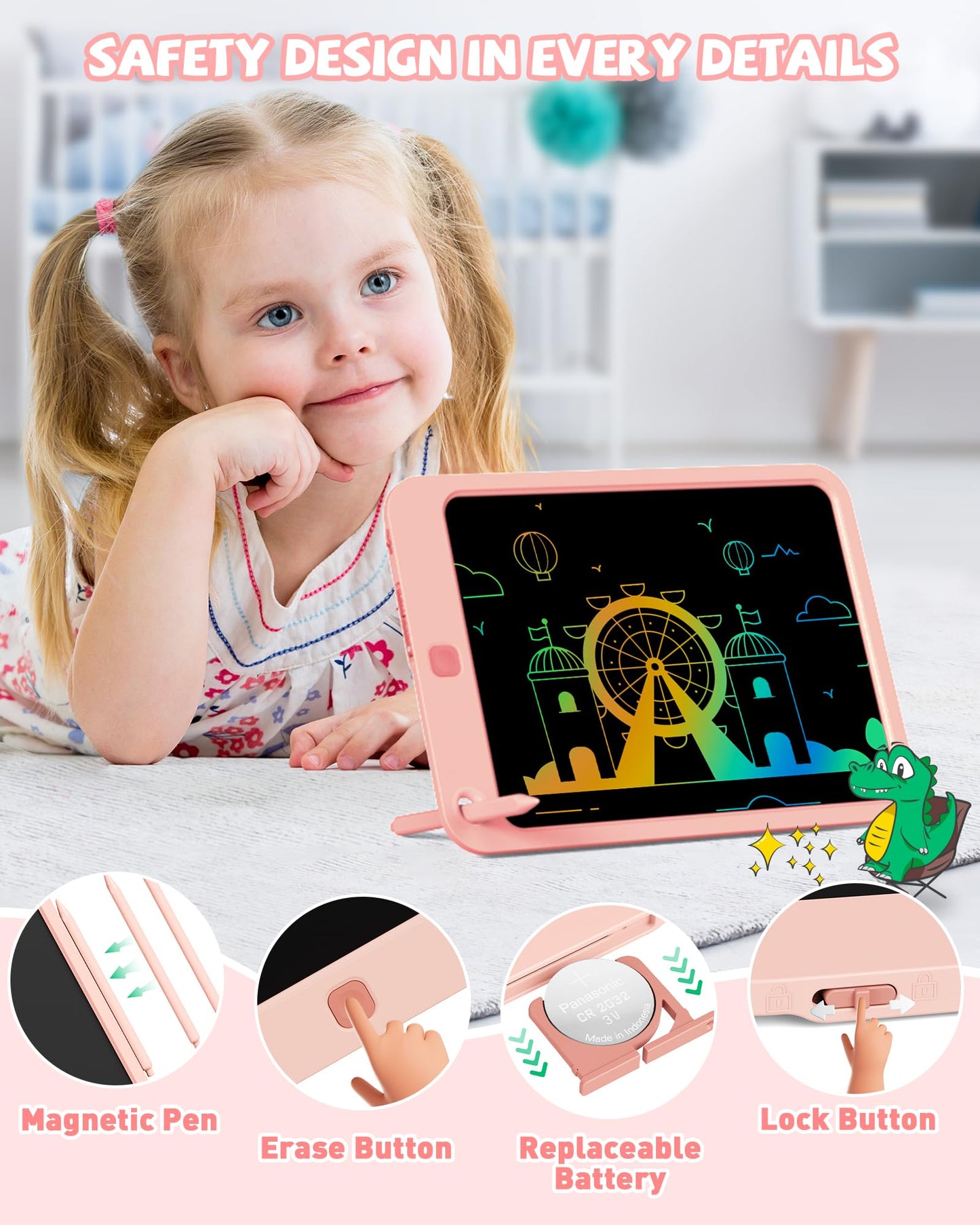 Kokodi Lcd Writing Tablet For Kids, 10 Inch Colorful Drawing Tablet, Educational Learning Kids Toys For Age 3-12 Years Old, Toddler Doodle Board, School Supplies For Girls, Birthday Gifts 5-7