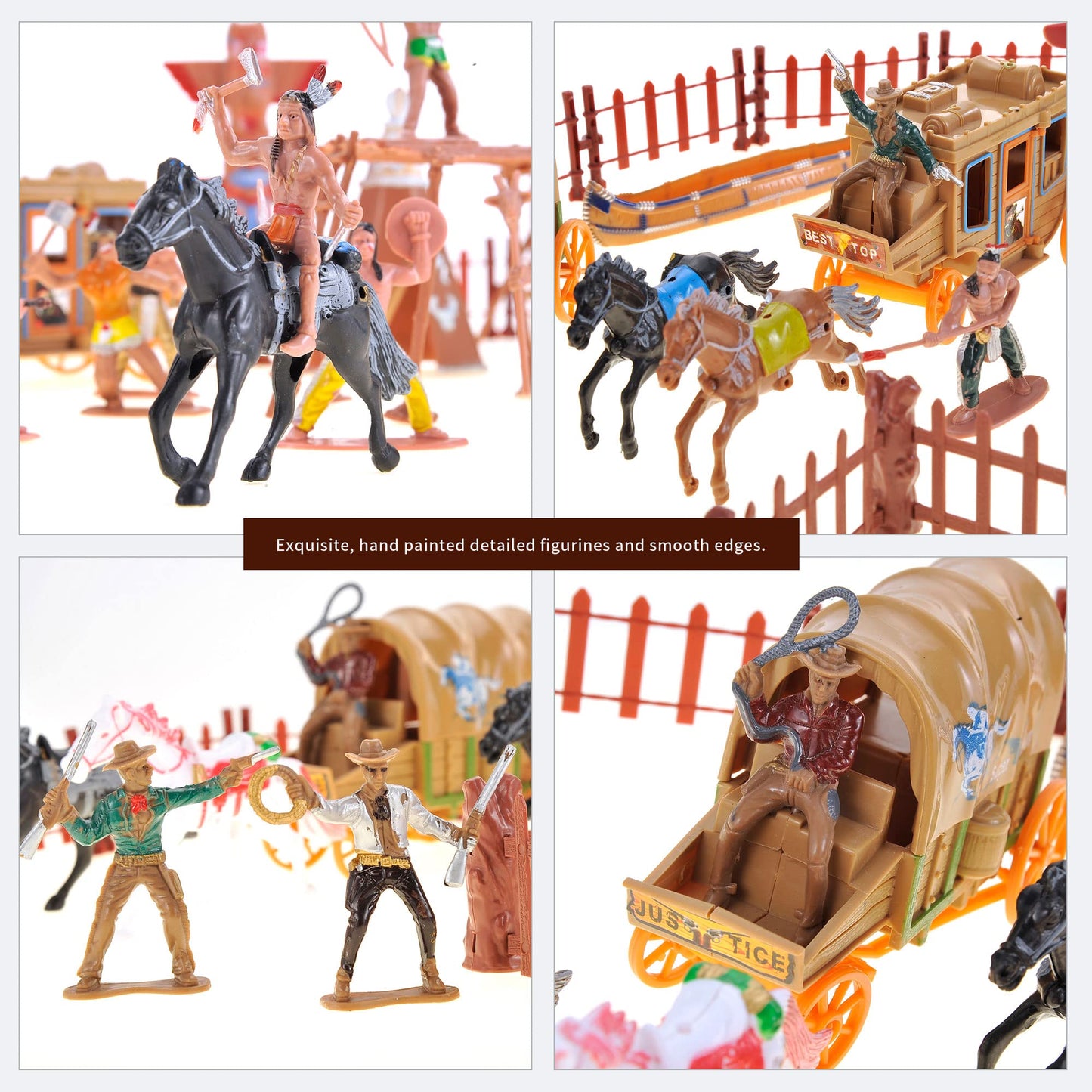 PowerTRC 58 Pcs Wild West Cowboys and Indians Plastic Figures Toys Play Set, Toy Figure Action Soldiers and Native American Acce