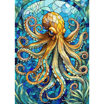 Sutinban 1000 Piece Stained Glass Octopus Puzzle for Adults, 27.5"x19.7", Great Gift for Sea Creatures Lovers