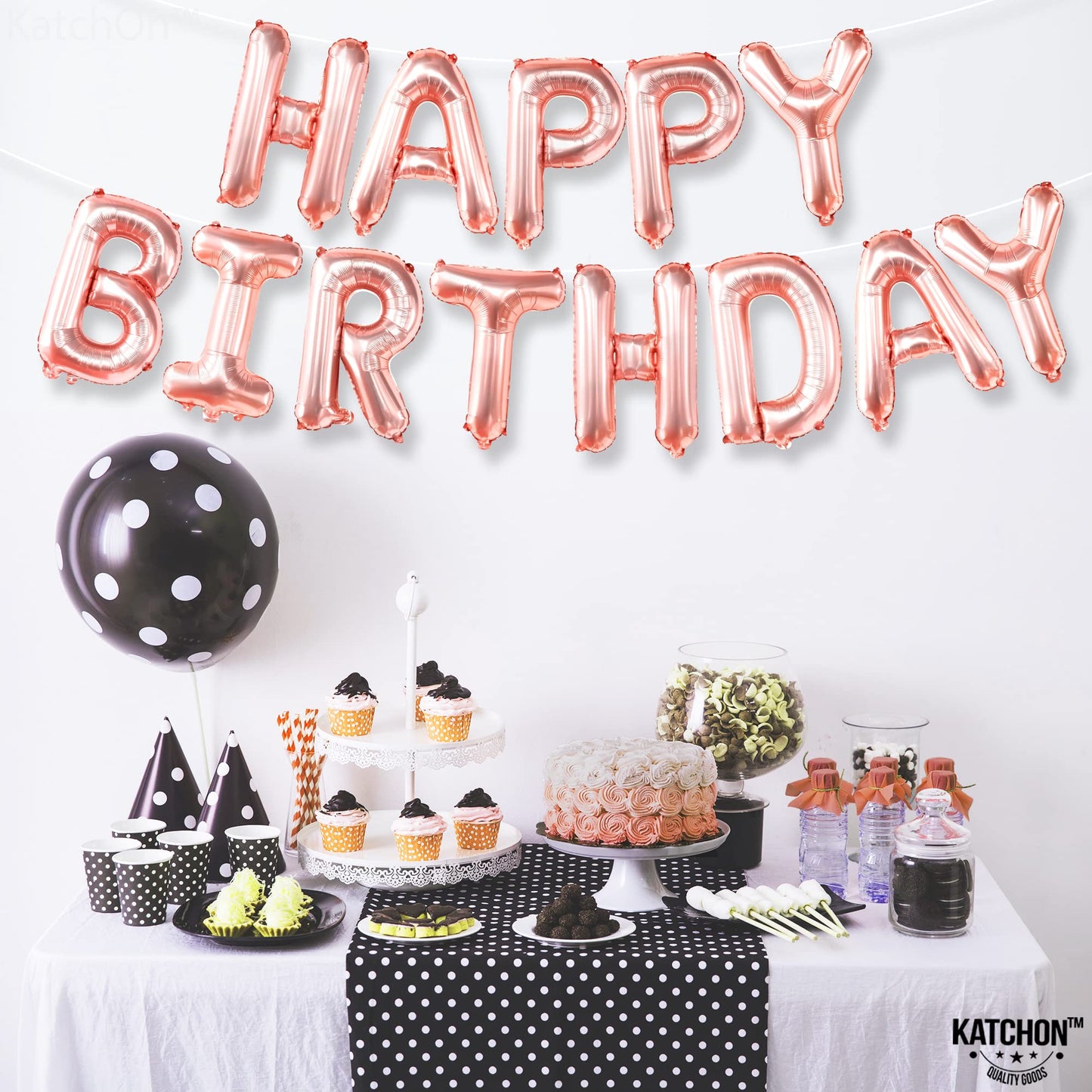 Katchon, Rose Gold Happy Birthday Banner Balloons - 16 Inch | Happy Birthday Sign Balloons Rose Gold | Happy Birthday Balloon Banner, Happy Birthday Decorations | Happy Birthday Backdrop For Girls