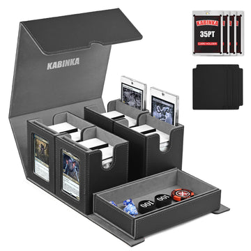 Kabinka 5 in 1 Deck Box for MTG Commander - Black Card Storage for 400+ Double-sleeved Cards, Dice Tray & 4 Magnetic Holders