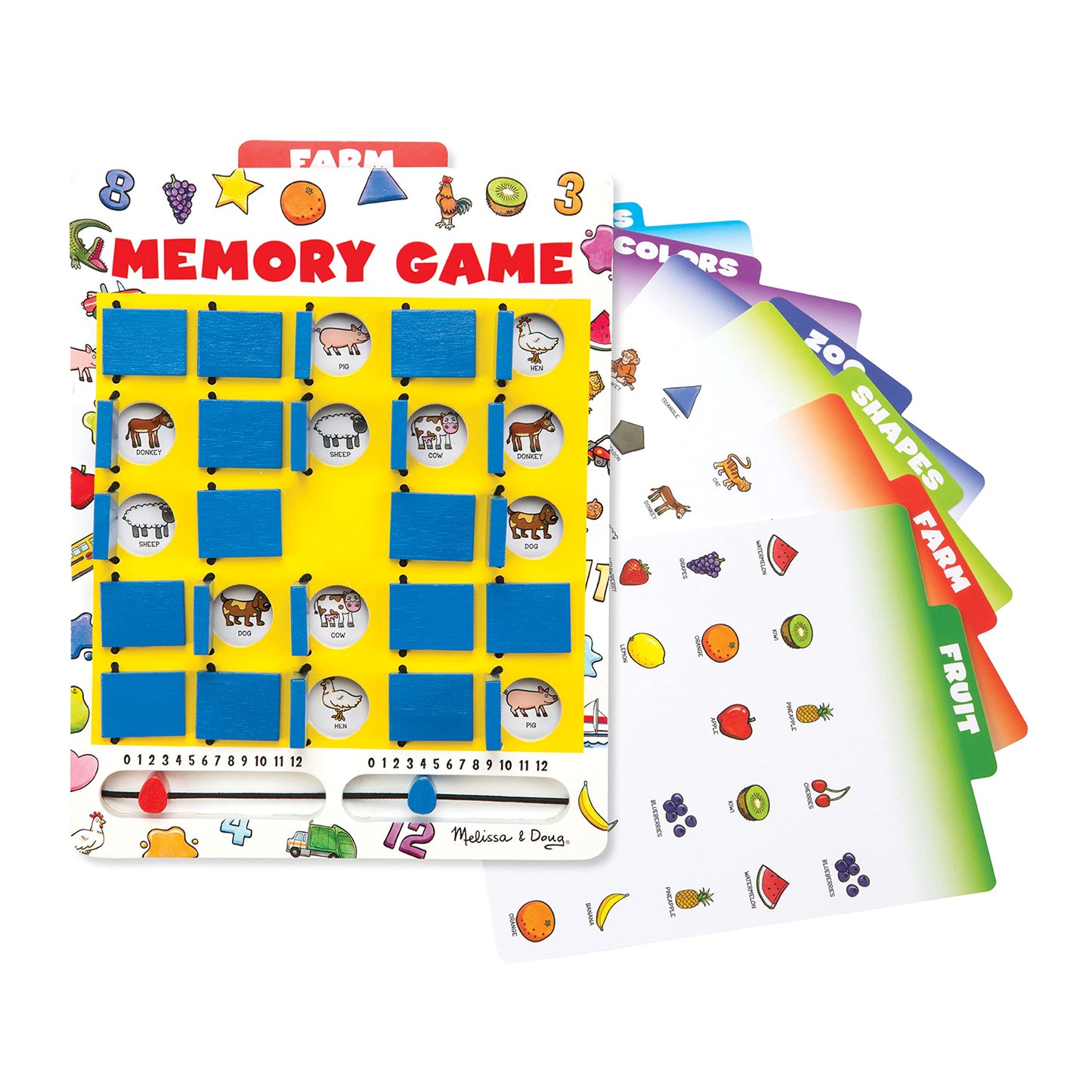 Melissa & Doug Flip To Win Travel Memory Game - Wooden Game Board, 7 Double-Sided Cards Road Trip Essentials For Kids, Hangman F