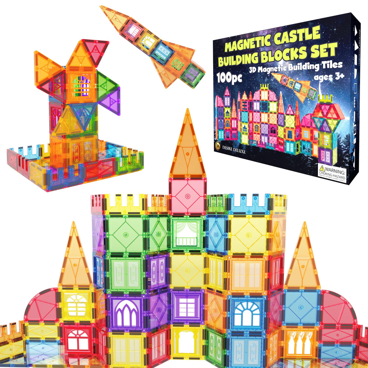 Desire Deluxe Magnetic Building Sets 100 PCS Tiles and Magnetic Blocks for Kids, STEM Educational Toy 3+ Years, Creative Sets