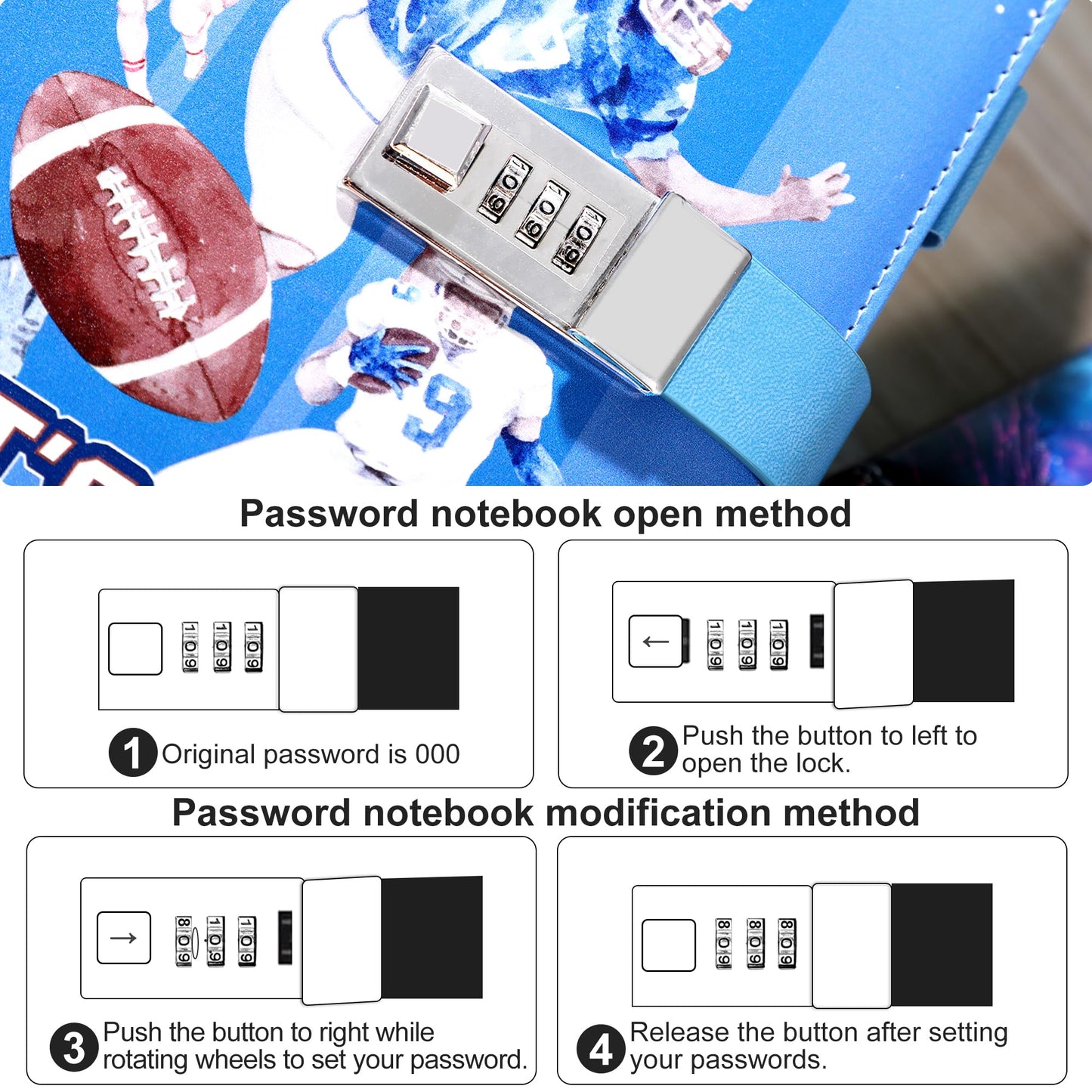 Cagie Gifts For Teen Boys Girls Diary With Lock Who Like Football, Kids Diary Securely Guard Secrets Journal With Lock For Boys, 192 Pages Refillable Teens Diary With Pen