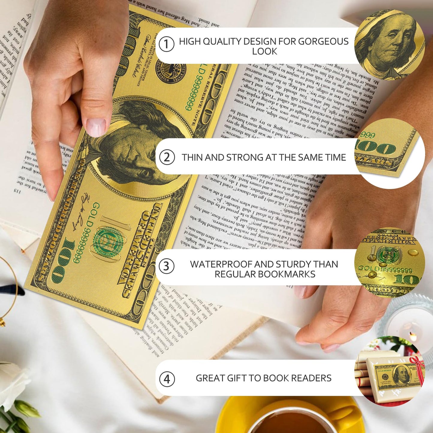Gold Dollar Bill - $100 Collectible Banknotes for Bookmarks, Decoration ($100 (Set of 6))