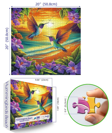 Miniwan 500 Piece Puzzles For Adults, Hummingbird Beach Jigsaw Puzzle - Vibrant Tropical Flowers, Challenging Coastal Art 20X20