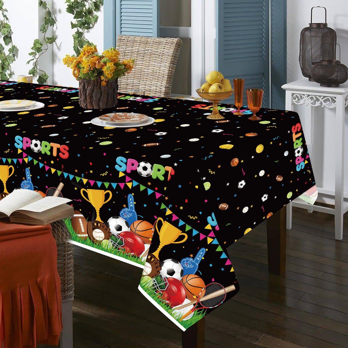 4 Pack Sports Themed Party Decorations - Baseball Basketball Football Soccer Tablecloth For Sports Birthday Party Supplies, Supe