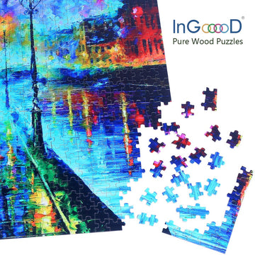 Ingooood- Jigsaw Puzzle 1000 Pieces- Must-Have Collections Series-Rainy Night Walk,Accompanied Oil Painting Jigsaw Puzzles For Adults Teens Kids Brain Teaser (Accompanied)
