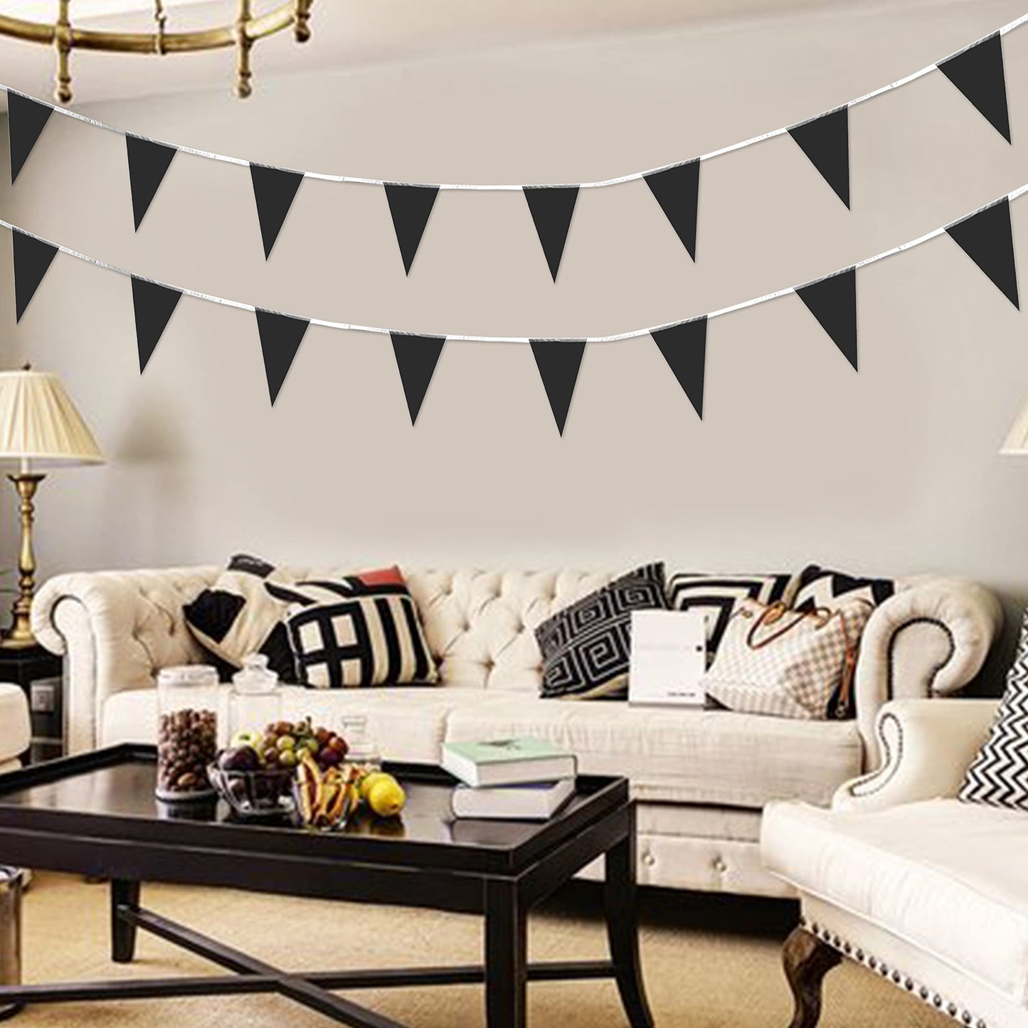 Weitbf 50Ft 30Pcs Black Pennant Banners Flags String Triangle Diy Bunting Flags,Party Decorations For Grand Opening,Kids Birthda