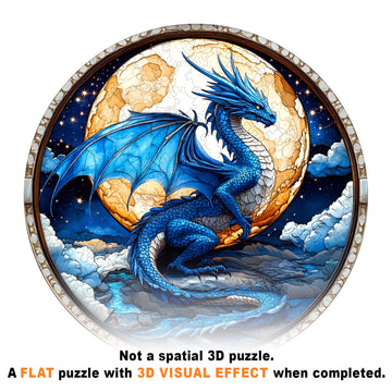 Wooden Dragon Puzzles - Unique Shaped Wooden Jigsaw Puzzles for Adults - 3D Moonlit Blue Dragon Wooden Puzzles - Animal Wooden P