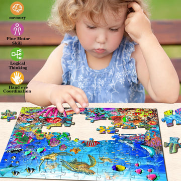 Puzzles For Kids Ages 4-8 Year Old - Underwater World, 100 Piece Jigsaw Puzzle For Kids 4-6-8 Year Old Learning Educational Puzzle Toys Gifts Toddler Puzzles Ages 4-8 For Boys And Girls