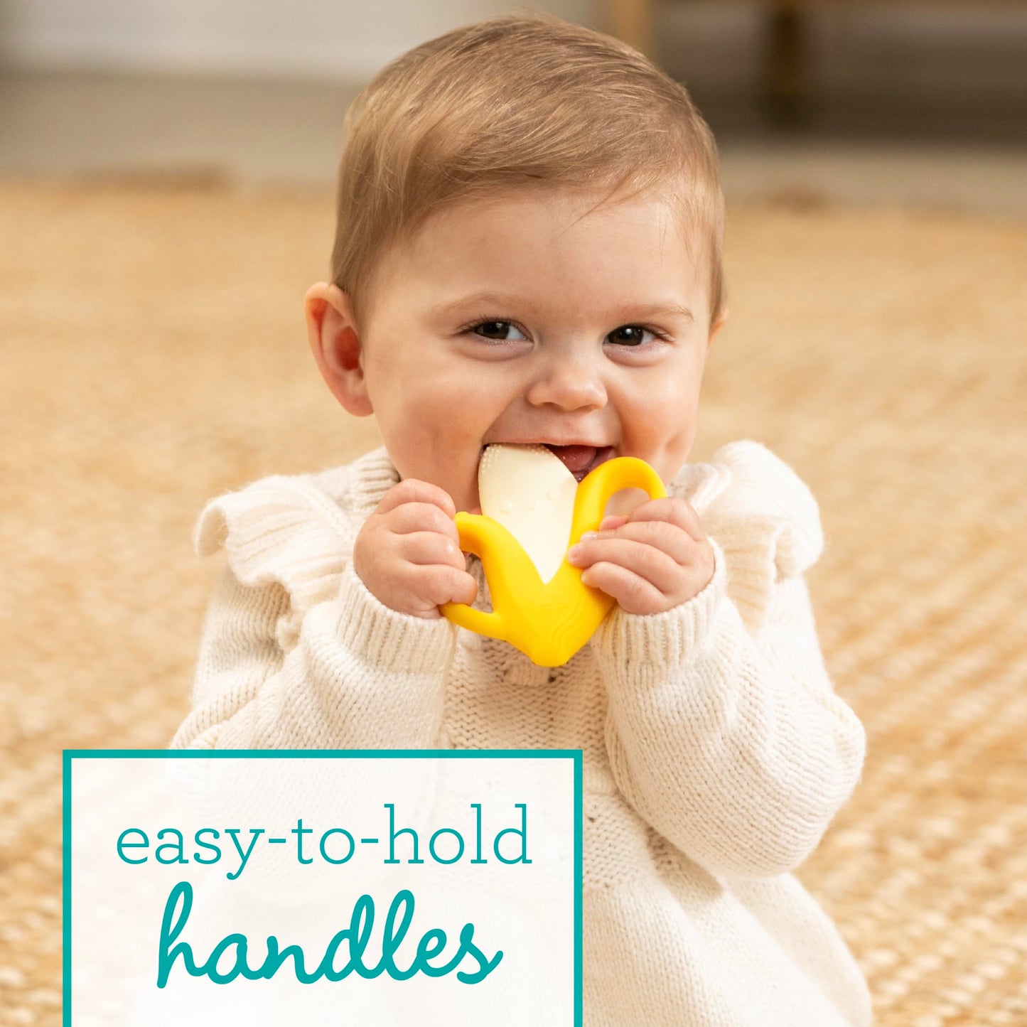 Infantino Lil' Nibbles Textured Silicone Baby Teether - Sensory Exploration And Teething Relief With Easy To Hold Handles, Yello