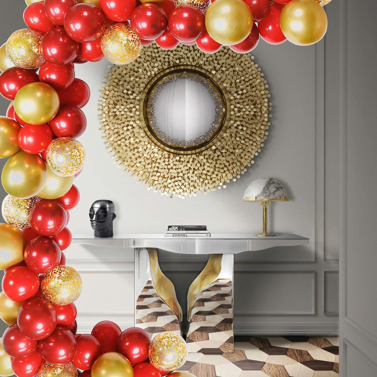 Balloon Arch Garland Kit, Red And Gold Balloon Garland Kit, Red Gold And Gold Confetti Latex Balloon Arch Kit For Wedding Bridal Shower Baby Shower Anniversary Bachelorette Birthday Party Decorations