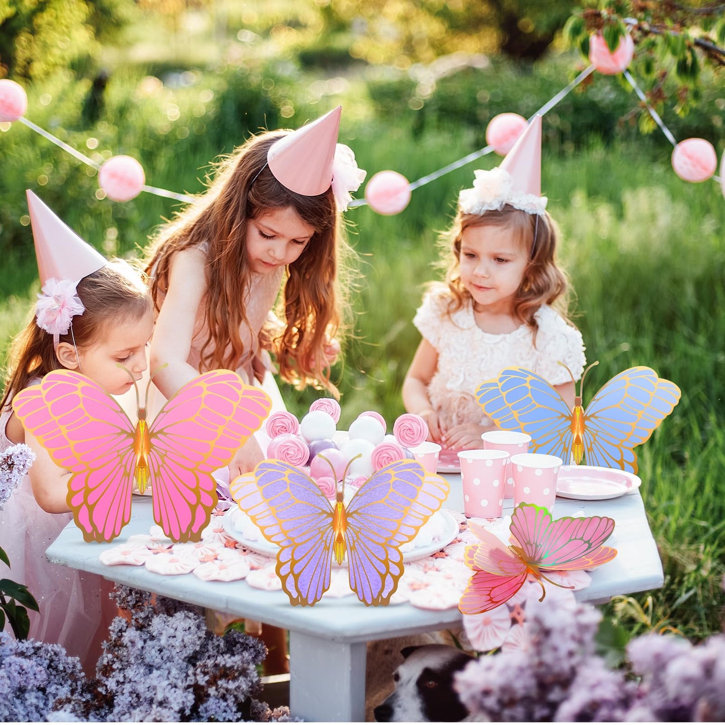 Wettarn 20 Pcs Butterfly Centerpieces For Tables Butterfly Party Decorations 3D Golden Butterfly Table Toppers Centerpiece For Girl Party Birthday Baby Shower (Pink, Purple,12 X 9 In,10 X 7 In)