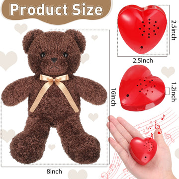Hungdao Bear Stuffed Animal with Voice Recorder Set, 60 Seconds Heart Shaped Voice Sound Recorder Module 16 Inch Soft Plush Bear