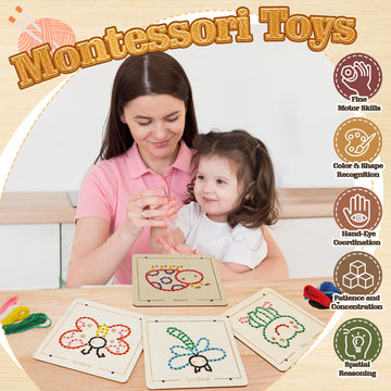 Montessori Wooden Lacing Toys For 1 2 3 4 Year Olds Toddlers, Early Education Sensory Toy For Ages 2-4 Girls Boys Kids, Fine Mot