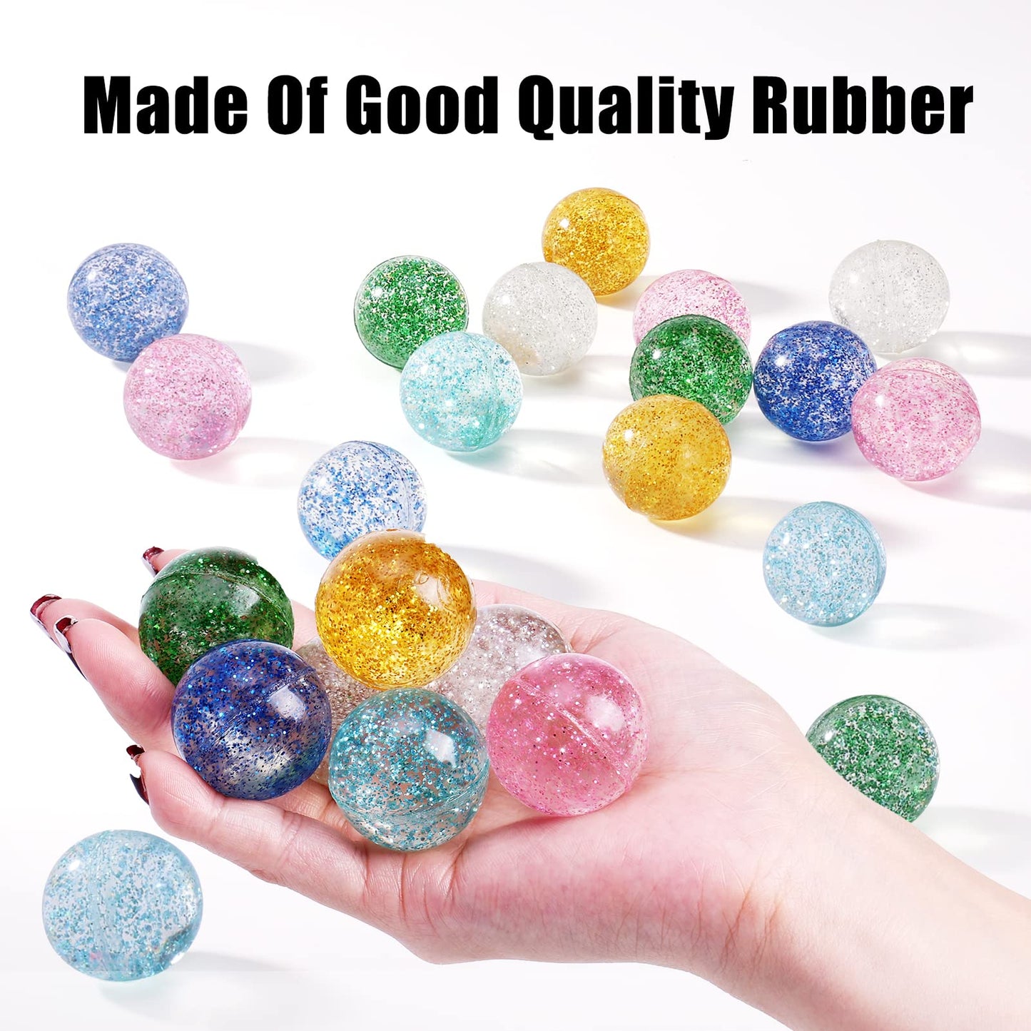 Ayfjovs 24Pcs Glitter Bouncy Balls For Kids Party Favors, 32Mm 6 Colors Rubber Bounce Balls Bulk, Easter Bag Filling, Easter Basket Stuffers