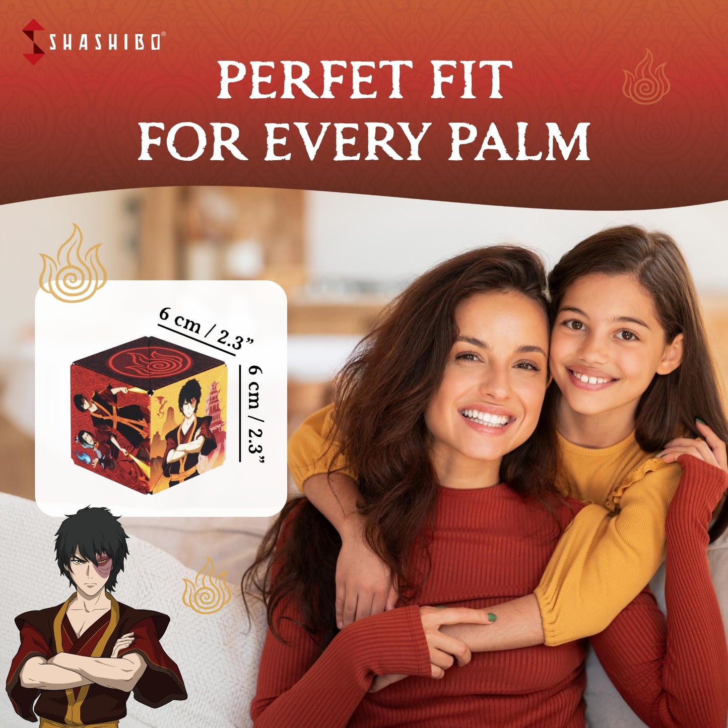 Shashibo Avatar The Last Airbender Shape Shifting Box - Award-Winning, Patented Magnetic Puzzle Cube W/ 36 Rare Earth Magnets - Fidget Transforms Into Over 70 Shapes (Avatar - Fire)