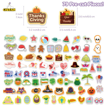 Chefan Felt Board Pieces - Holiday Seasonal Decorations, Festival Letter Board Accessories - 79 Precut Flannel Story Pieces