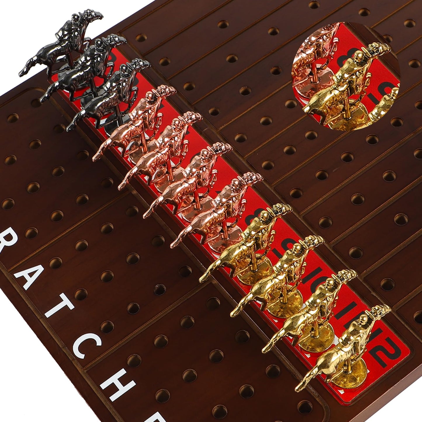 Grhonior Original Horse Racing Board Game with 11 Luxurious Durable Metal Horses Full Size Solid Wood Horse Race Board Game Set