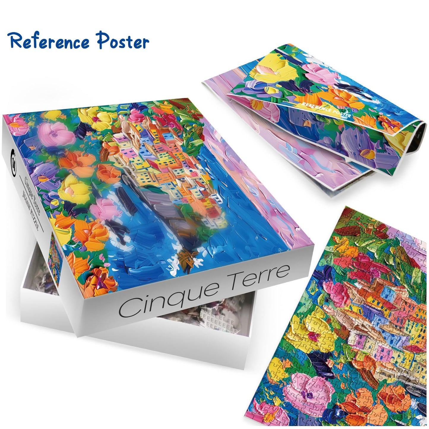 Colorful Cinque Terre Puzzles For Adults 1000 Pieces, Painting Art Beach Ocean Jigsaw Puzzles, Beautiful Flower Landscape Floral