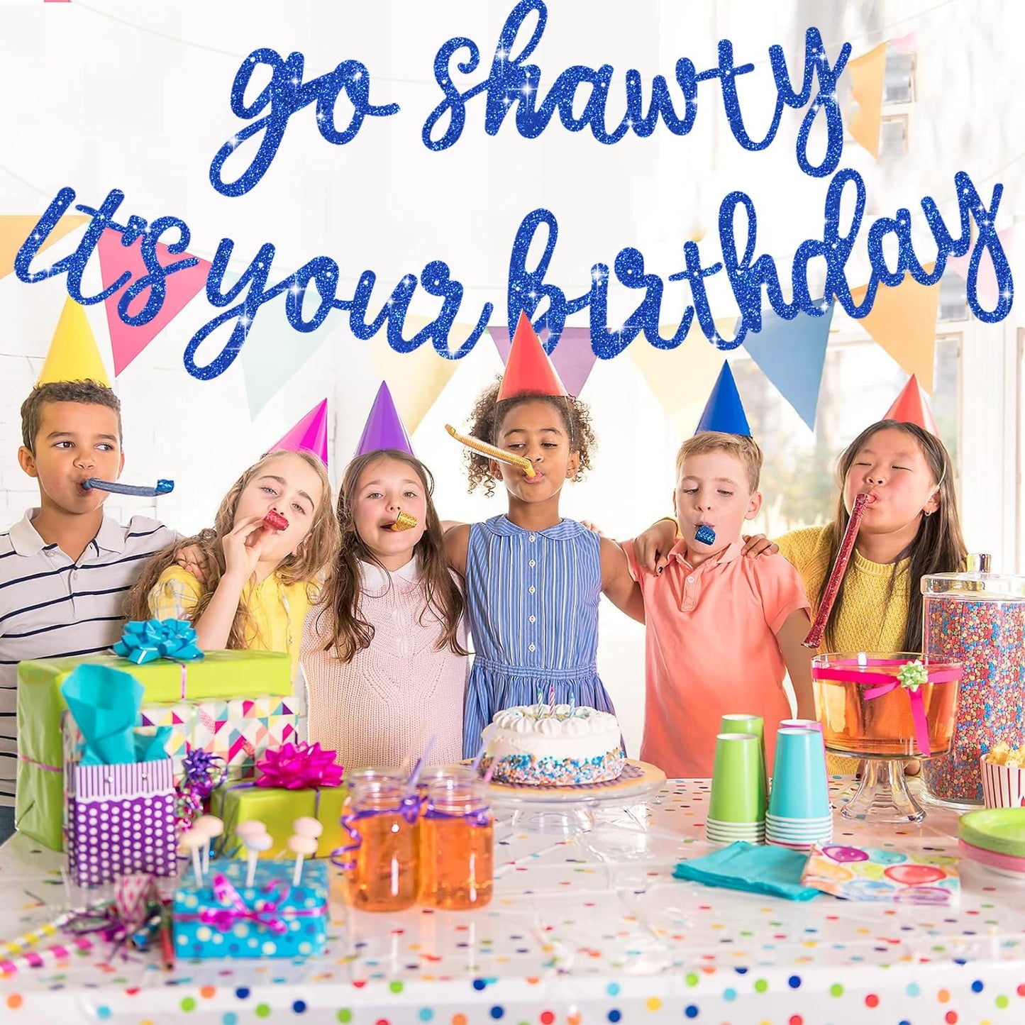 Beishida Blue Go Shawty It'S Your Birthday Banner -11.4Feet, No Diy - Hip Hop Theme Glitter Happy Birthday Banner - Pre-Strung -