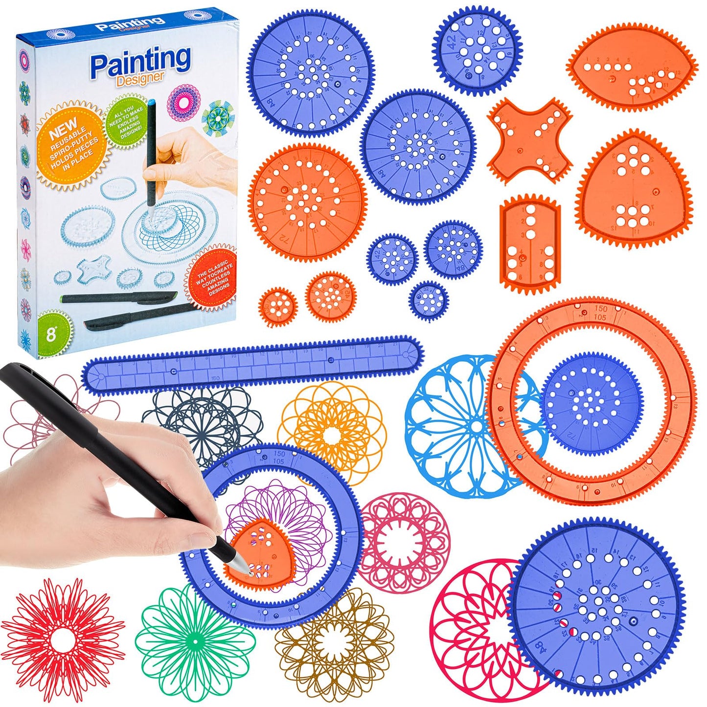 Chivao Spiral Art Gear Geometric Ruler Spiral Circle Template For Drawing Plastic Template Ruler Drawing Kit Spiral Curve Stencils With Pens Paper For Drawing Diy Art Crafts Sketch(Elegant)
