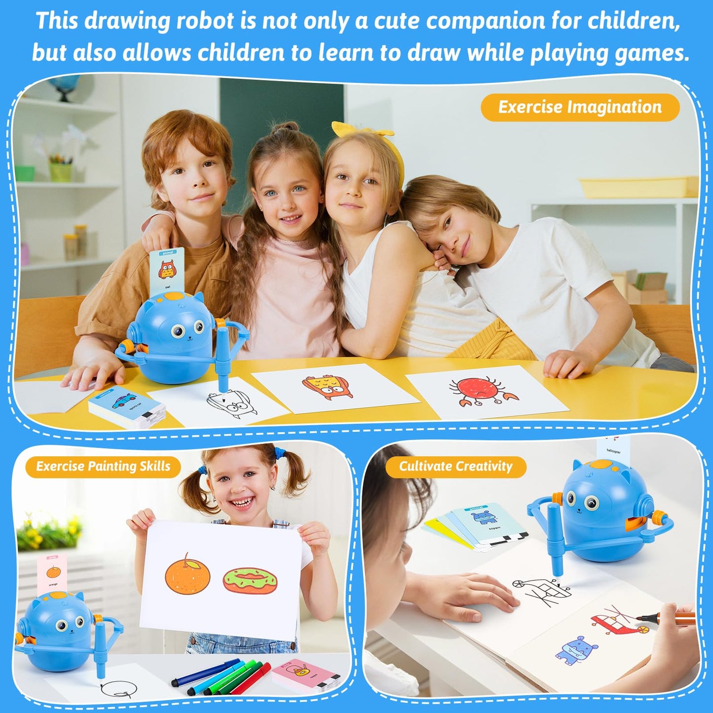 Treefia Drawing Robot For Kids, Interactive Educational Drawing Robot For Kids, Magic Painting Robot Toy With 100 Word Cards & 1