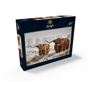 MyPuzzle Hairy Scottish Highland Cattle in A Winter Landscape - enhanced 100 Piece Jigsaw Puzzle for mature-themeds
