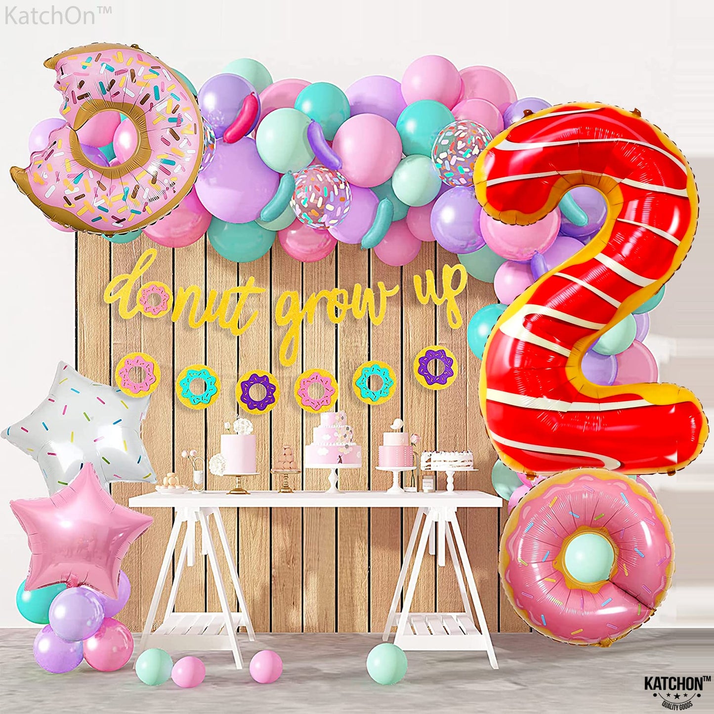 Katchon, Donut 2 Balloon Number - 40 Inch | Two Sweet Birthday Balloons, Two Sweet Birthday Party Supplies | Number 2 Balloon, Number 2 Donut Balloon | Two Donut Balloon For 2Nd Birthday Decorations