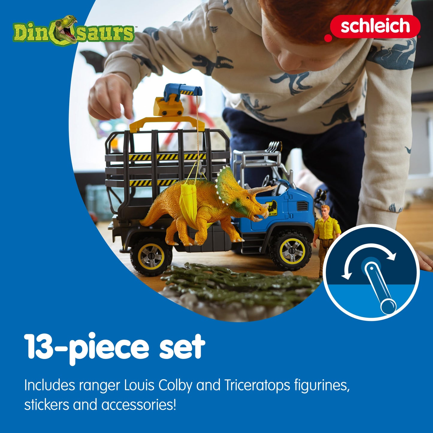 Schleich Dinosaurs, Dinosaur Toys For Kids, Dino Transport Mission Set With Dinosaur Truck And Triceratops Toy, 13 Pieces, Ages 4+