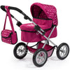 Bayer: Dolls Pram Trendy With Shoulder Bag And Underneath Shopping Basket, Bordeaux, Red With Pattern