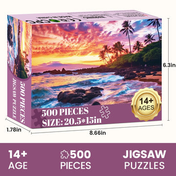 500 Piece Beach Puzzle For Adults-Sunset Puzzle | Recycled Cardboar Jigsaw Puzzles 500 Pieces | Challenging Family Activity Grea