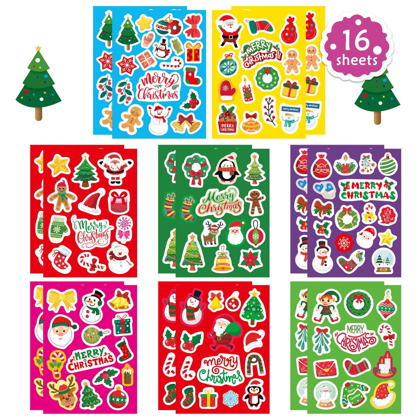 Christmas Stickers For Kids, Merry Christmas Theme Stickers Non-Repeating, Xmas Winter Holiday Party Stickers, Christmas Goodie