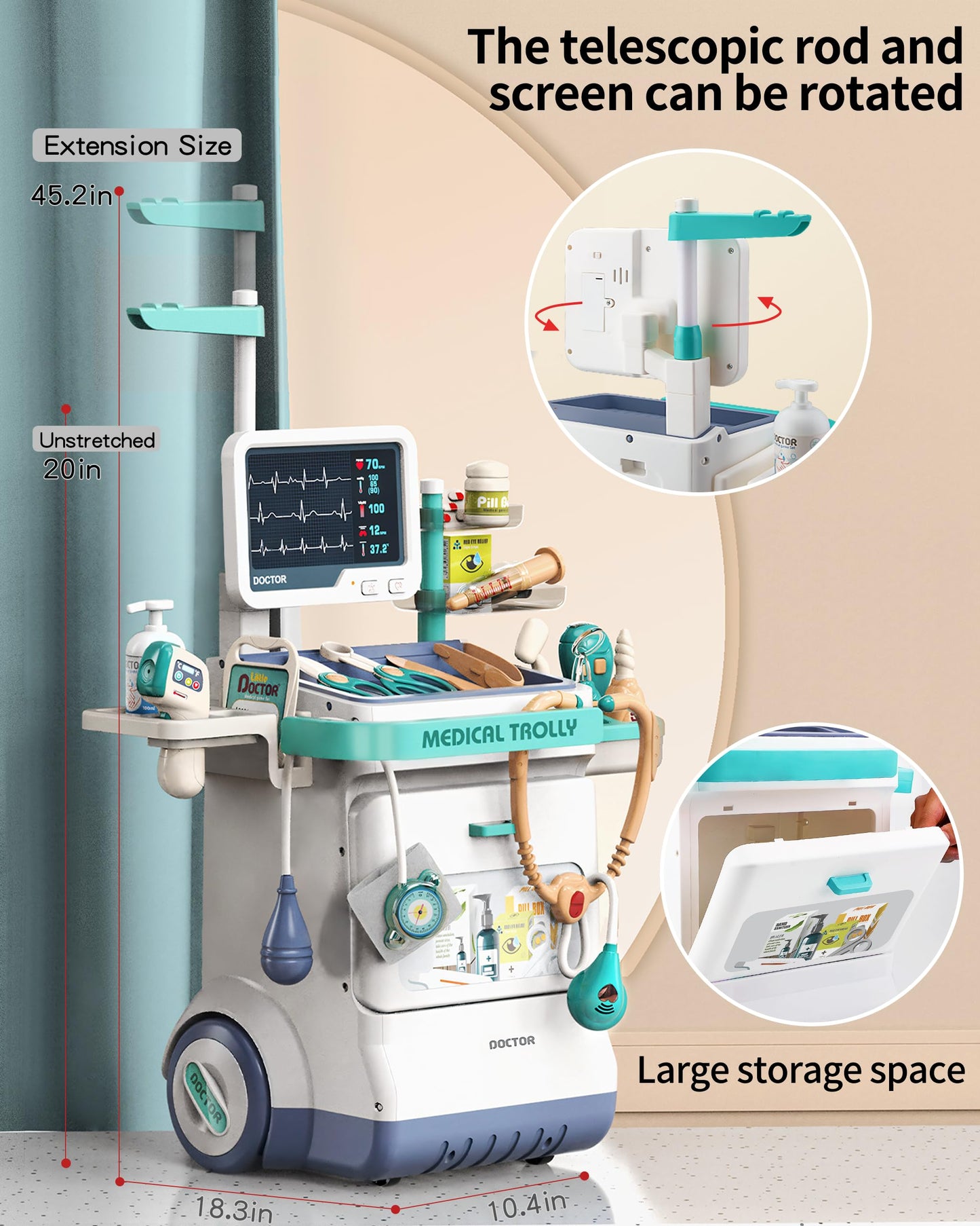 Jovow Doctor Kit for Kids, Pretend Medical Station Set for Boys & Girls, 28Pcs Pretend Play Medical Kit Toy, Mobile Cart with So