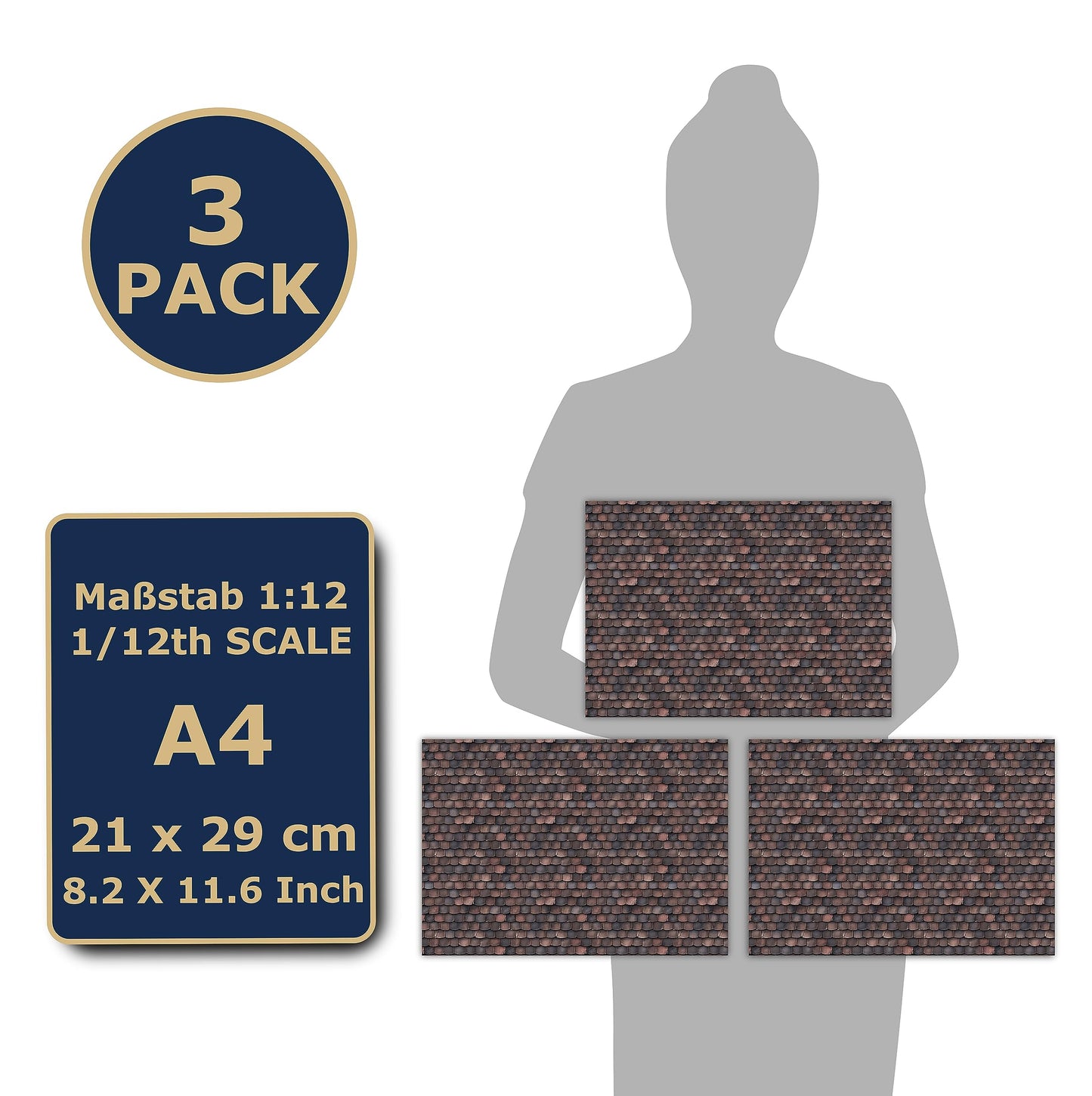 3 Sheets Self-Adhesive Roof Tiles And Shingles For Dollhouses Scale 1:12 (Roof Shingles Red)