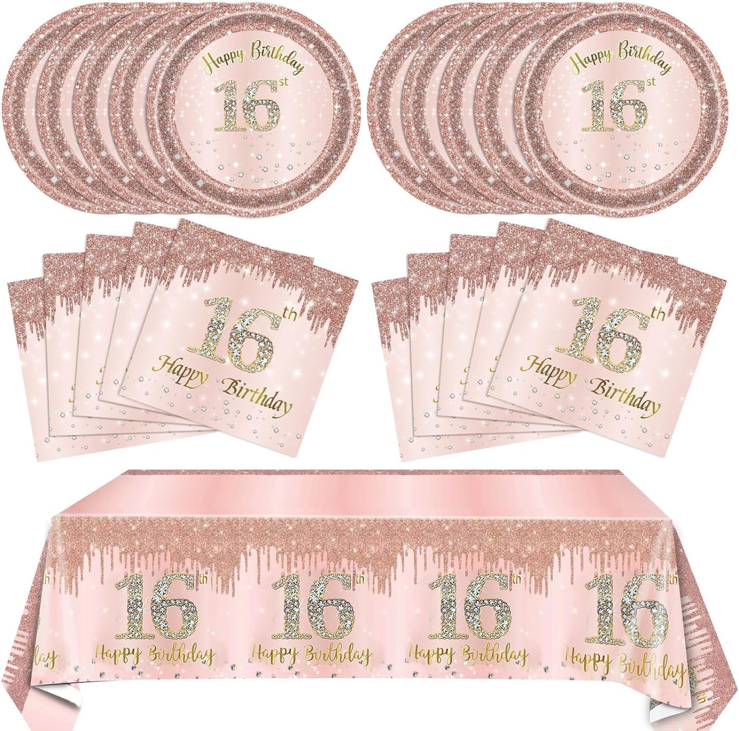 16Th Birthday Decorations For Girls Rose Gold Sweet 16 Birthday Party Decoration For Her 16Th Happy Birthday Plates And Napkins