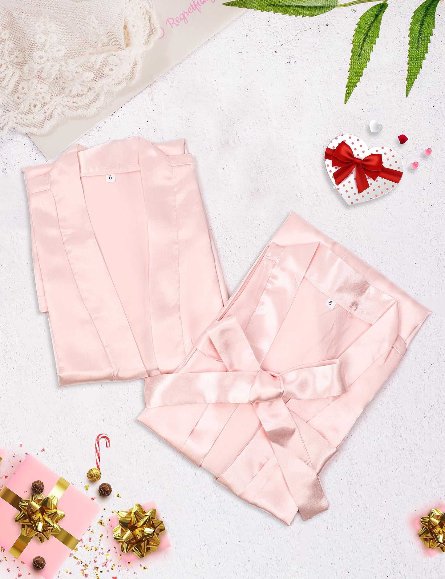 Ivrriss 10Pcs Kid Girls Spa Costume Party Robes Set Silky Plain Kimono Robes For Wedding Birthday(Light Pink,8)