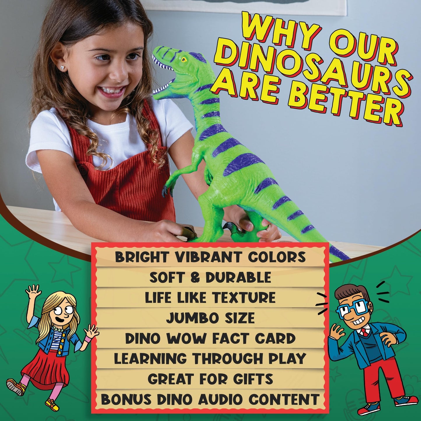 WONDERY KIDS Goliath Wow Velociraptor Toy - Jumbo Multicolor Plastic Dinosaur with Fun Fact Card