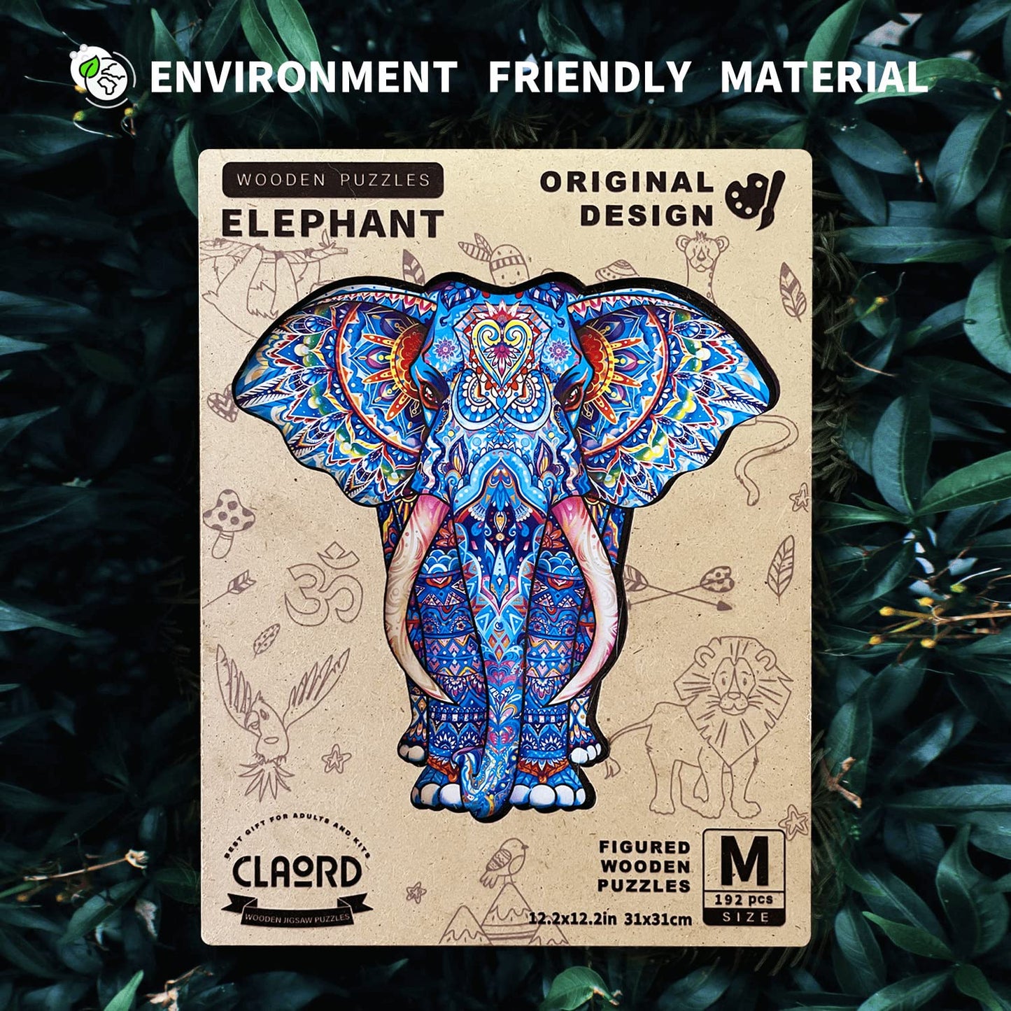 Claord 2.1 Elephant Wooden Jigsaw Puzzles For Adults, 12.2 X 12.2 Inches And 192Pcs With 12 Uniquely-Shaped Pieces, Colorful Unique Shape Animal Wooden Puzzle, Best Gift For Adults And Kids…