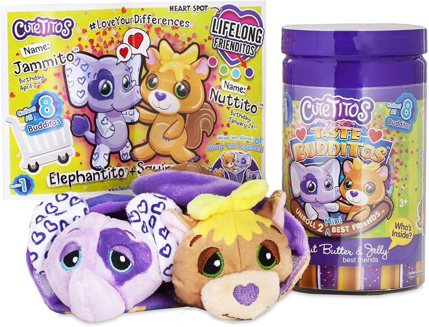 Basic Fun Cutetitos Taste Budditos Peanut Butter & Jelly - 2 Collectible Plush Mini Animals - Ages 3+ - Series 1 - Great Gift Fo